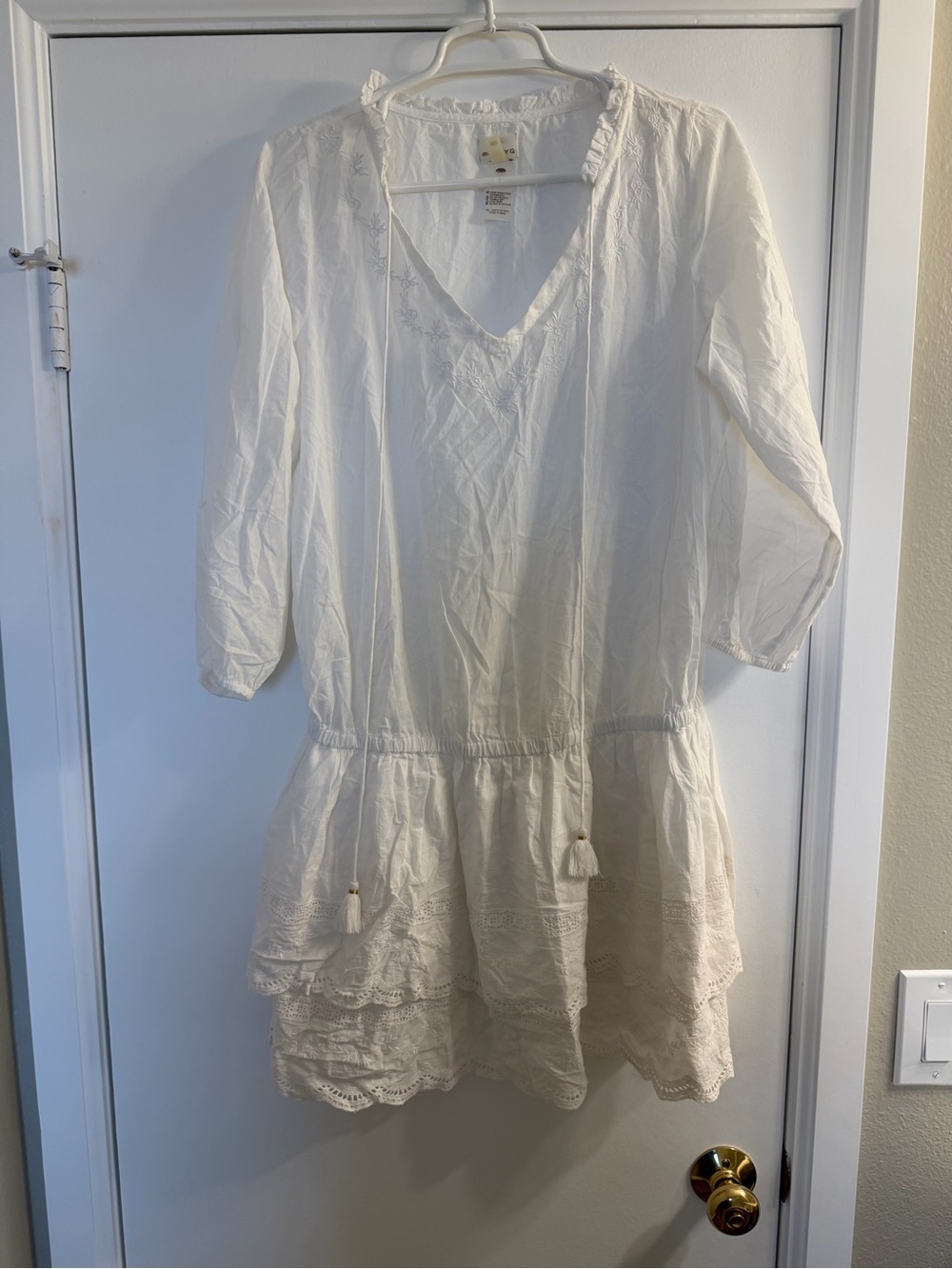 White Boho Embroidered Tunic Dress / beach - pool coverups